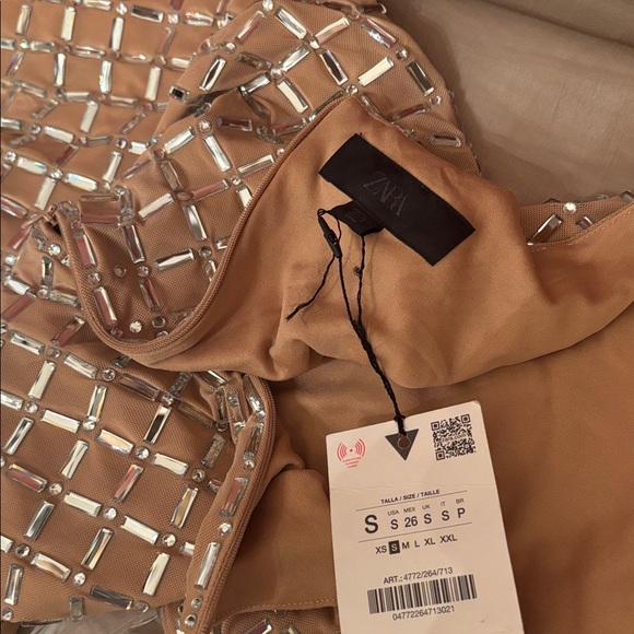 Zara sparkly mesh embellished studded halter long dress with back slit sz.S - Picture 12 of 16